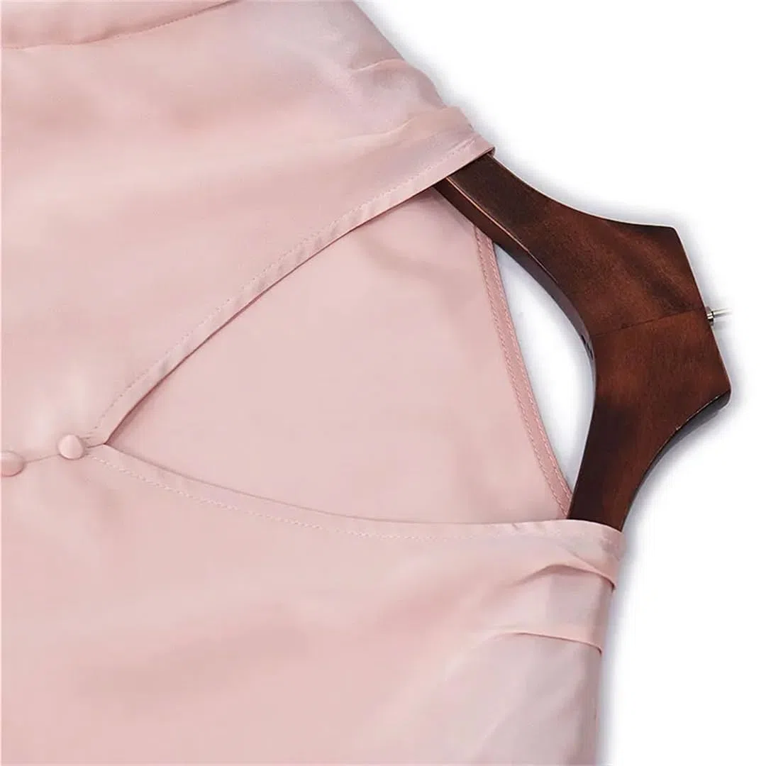 Camisa de satén de seda para mujer, manga larga, cuello en V, blusa para oficina, color liso, para oficina