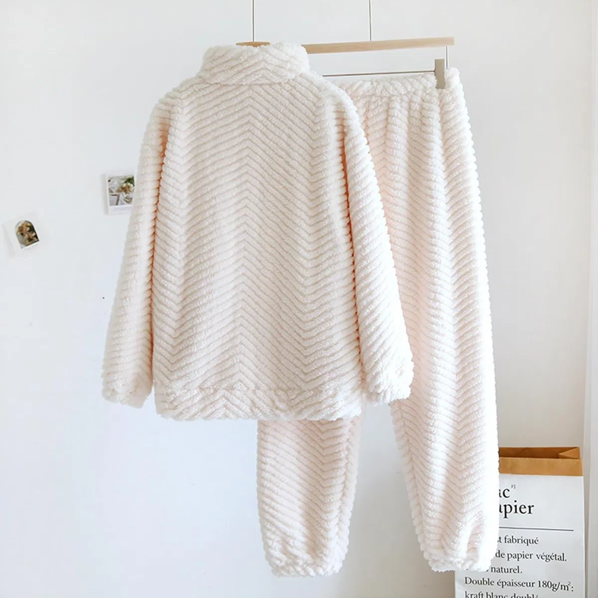 Conjunto de pijama para hombre, de forro polar, 2 piezas, con cremallera, para invierno, franela suave