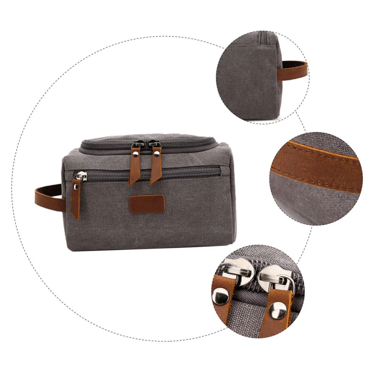 Bolsa de Lavado de Viaje Portátil para Hombre y Mujer, Lona Cuero