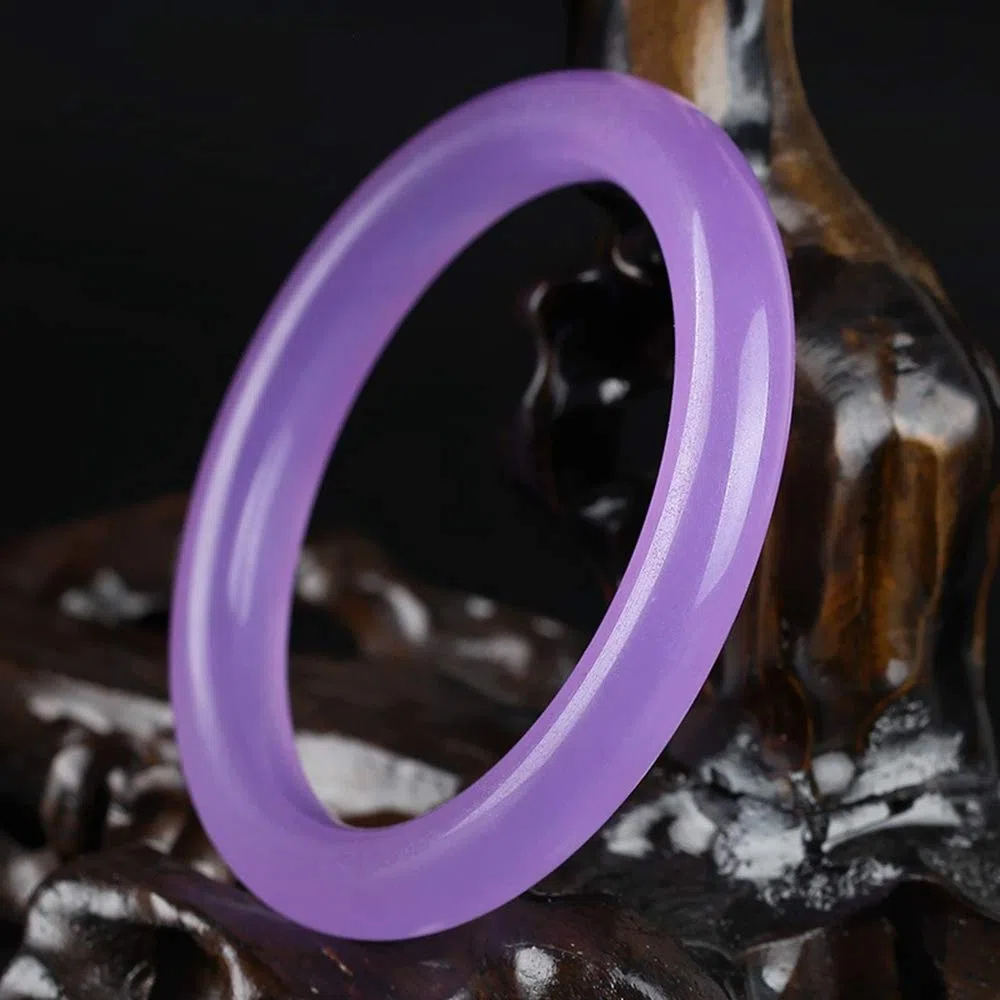 Pulsera de Mujer, Arnades de Mujer, Brazalete Natural Pulsera de Jade Redonda Fina Púrpura, Pulsera de Barra Delgada y Fina Jade, Joyería, Pulsera de Mujer, Púrpura-60mm,