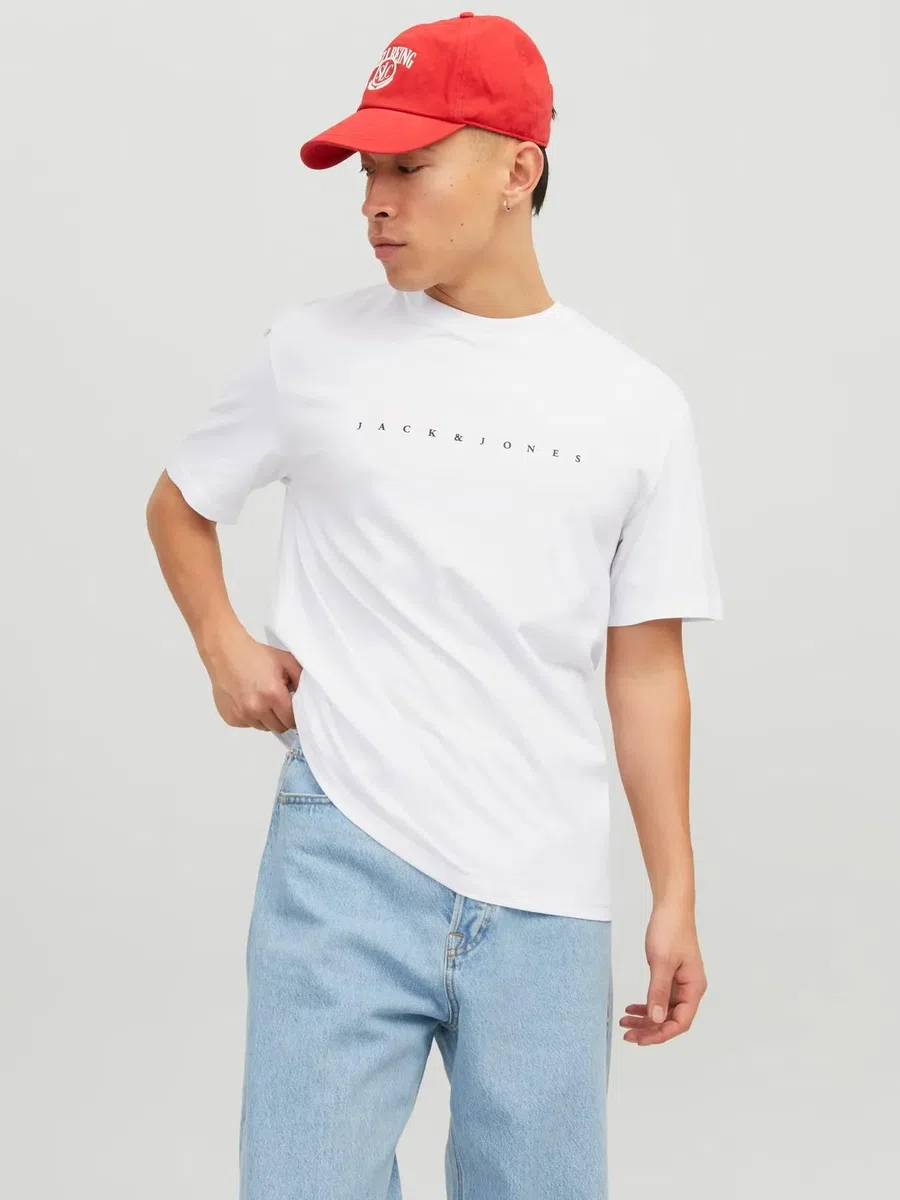 JACK & JONES Camiseta para Hombre con Logo, B/Dark Navy7blue Mirage/White, M
