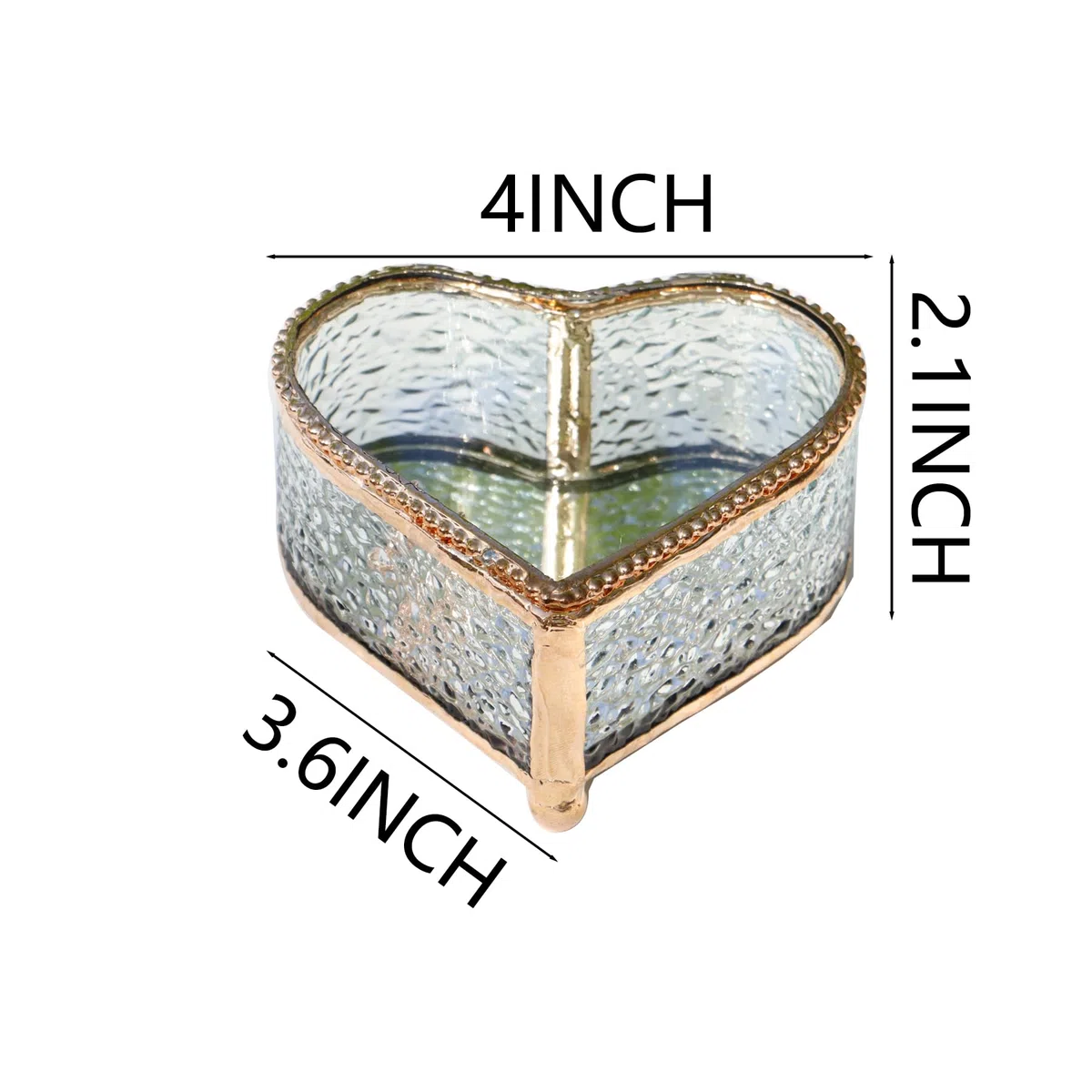 Joyero de cristal de diamante en forma de corazón, 4 x 3.6 x 2.1 pulgadas, caja de recuerdo, puede almacenar anillos, accesorios, etc. (dorado)