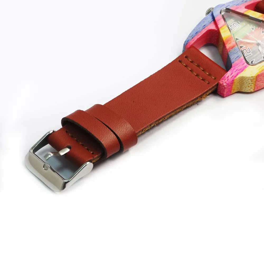 Relojes de madera para mujer y mujer, diseño de triángulo, reloj de madera, ligero, hecho a mano, de madera, reloj de pulsera de cuarzo para hombres y mujeres, reloj de pulsera, colorful bamboo
