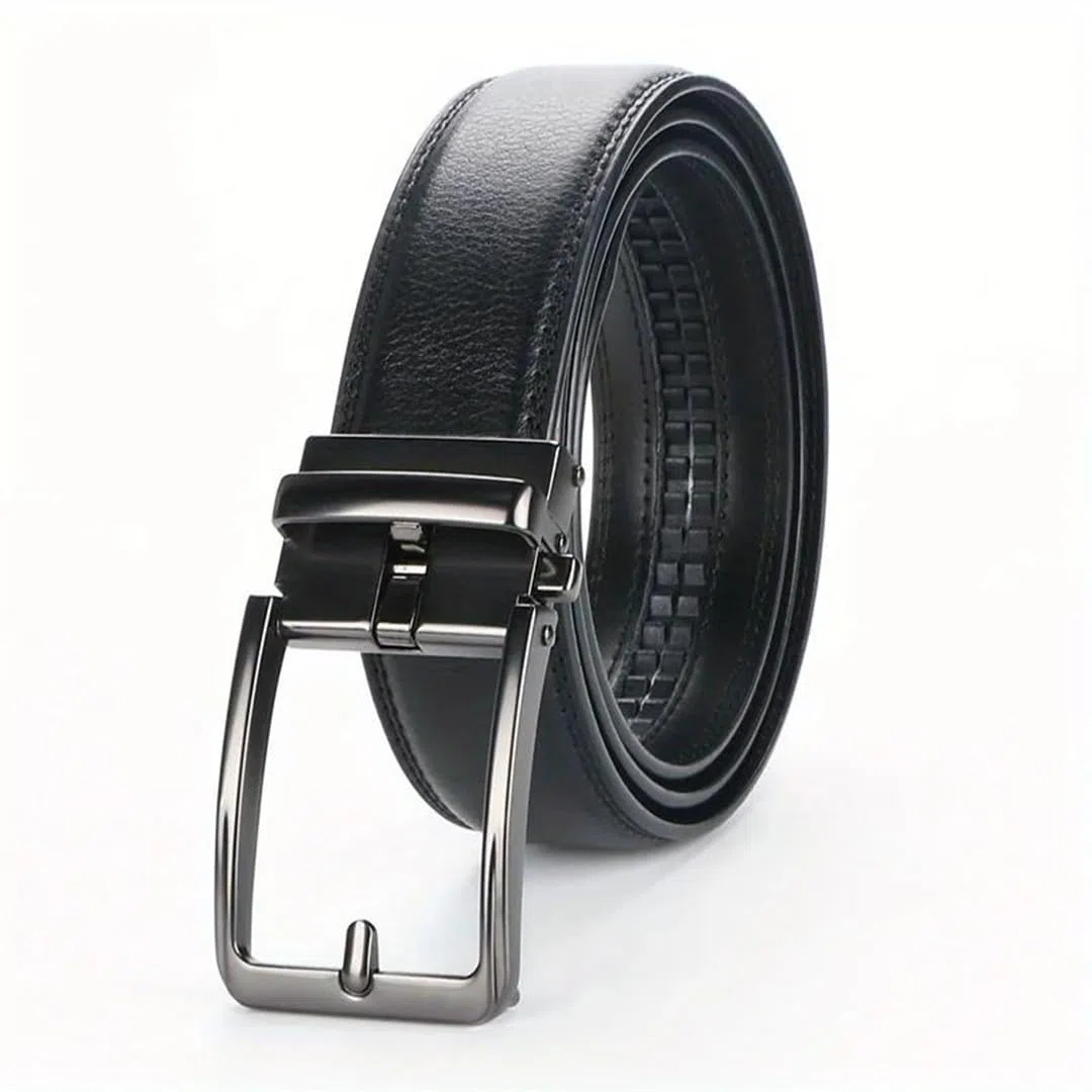 Yeuyyben Cinturón de trinquete de cuero genuino para hombre, hebilla de clic, ajustable, estilo casual de negocios