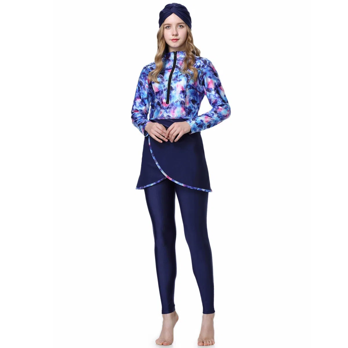 Generisch Conjunto de traje de baño para mujer, camiseta de manga larga y pantalón con gorro de natación de cobertura completa, ropa de playa para nadar al aire libre, surf, buceo, actividades de