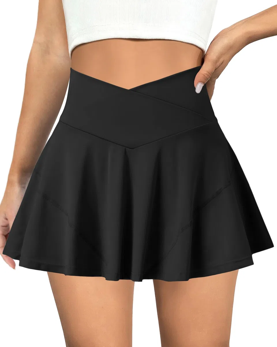 COPYLEAF Falda de tenis para mujer, falda de golf de cintura alta con bolsillos, pantalones cortos cruzados, falda plisada atlética