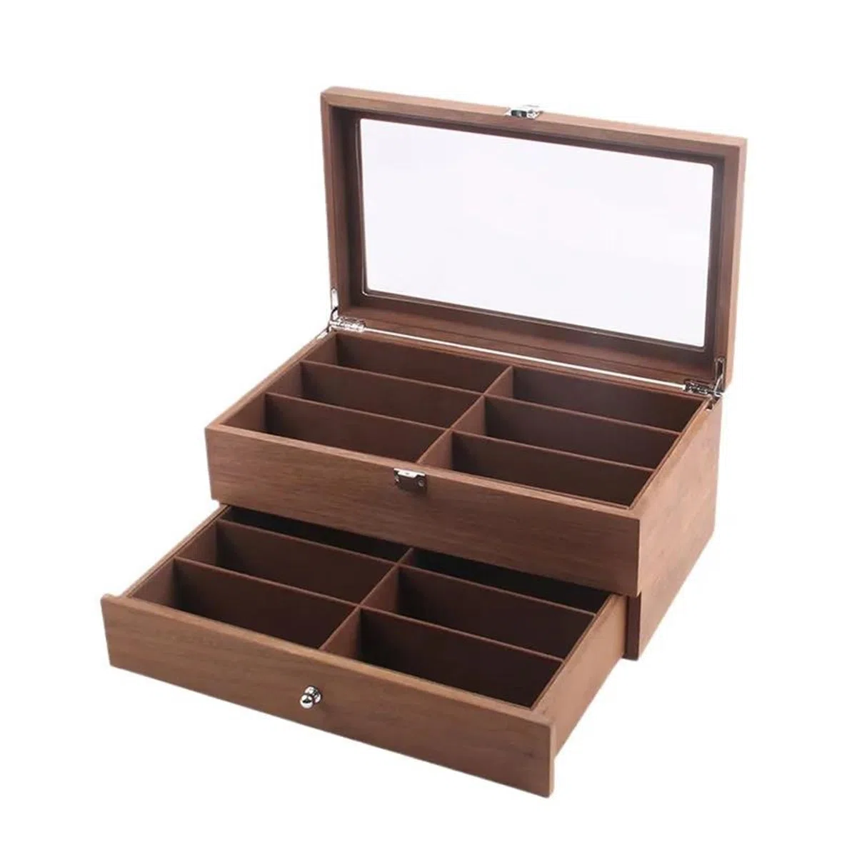 Caja para Anillos Retro 12 Redes Estuche de Almacenamiento de Madera de Doble Capa Cajas organizadoras de exhibición de Joyas de Madera para joyería