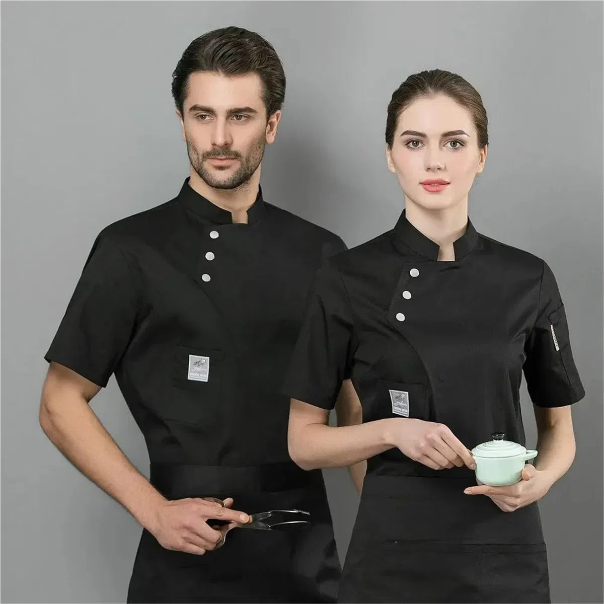 Ropa De Cocinero Chaqueta de Chef Unisex de Manga Corta for Restaurante, Abrigo de Chef for Hombre y Mujer, Ropa de Cocina, Uniforme de Camarero y panadería(Pink,XXL)