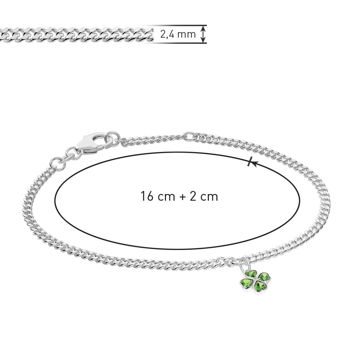 trendor Pulsera infantil con trébol verde, plata de ley 925, rodiada, 21622