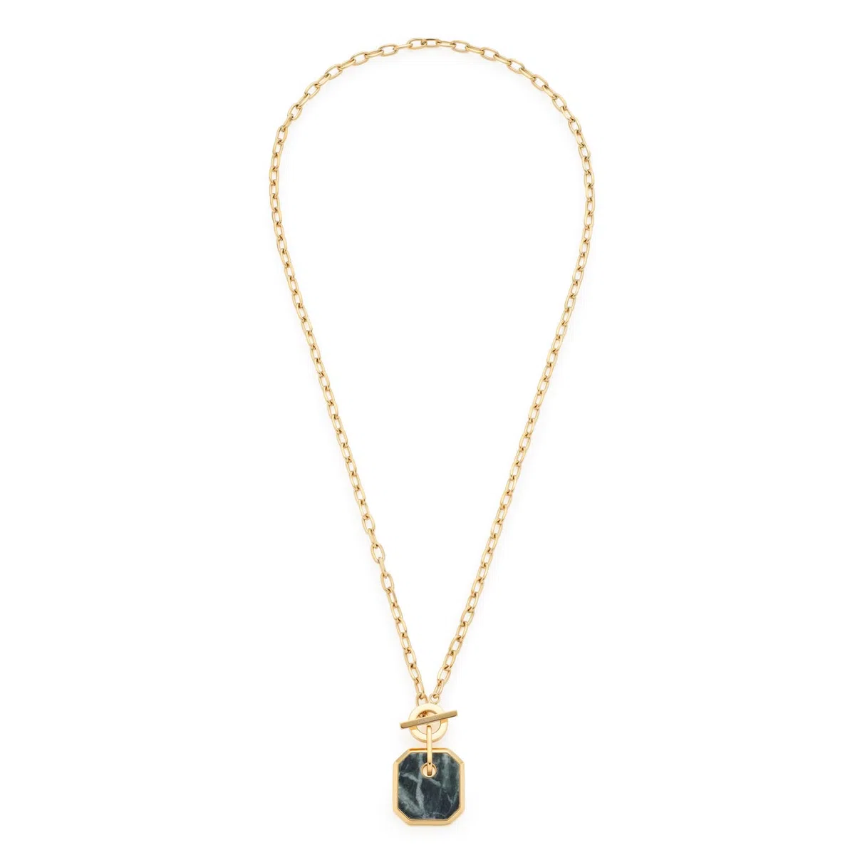 JEWELS BY LEONARDO 022172 - Collar de acero inoxidable con cierre de mordaza y colgante de mármol antracita, 1 pieza, color dorado, 60 cm, Acero inoxidable, No es una piedra preciosa