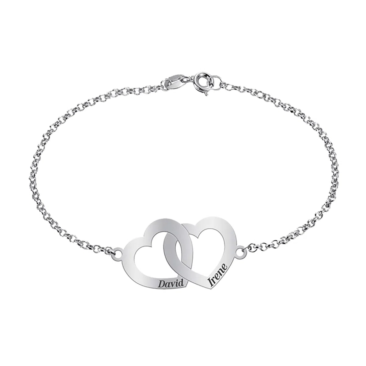 Pulsera Doble Corazón Personalizada en Plata de Ley 925 con 2 Nombres Grabados – Regalo Romántico para Pareja, Mujer o Amiga – Mi Joya Personalizada