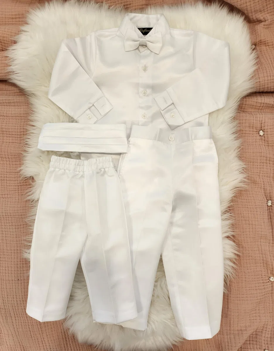 iGilrDress - Collar de mandarina para bautizo, color blanco, 5 piezas, esmoquin con bordado en cruz