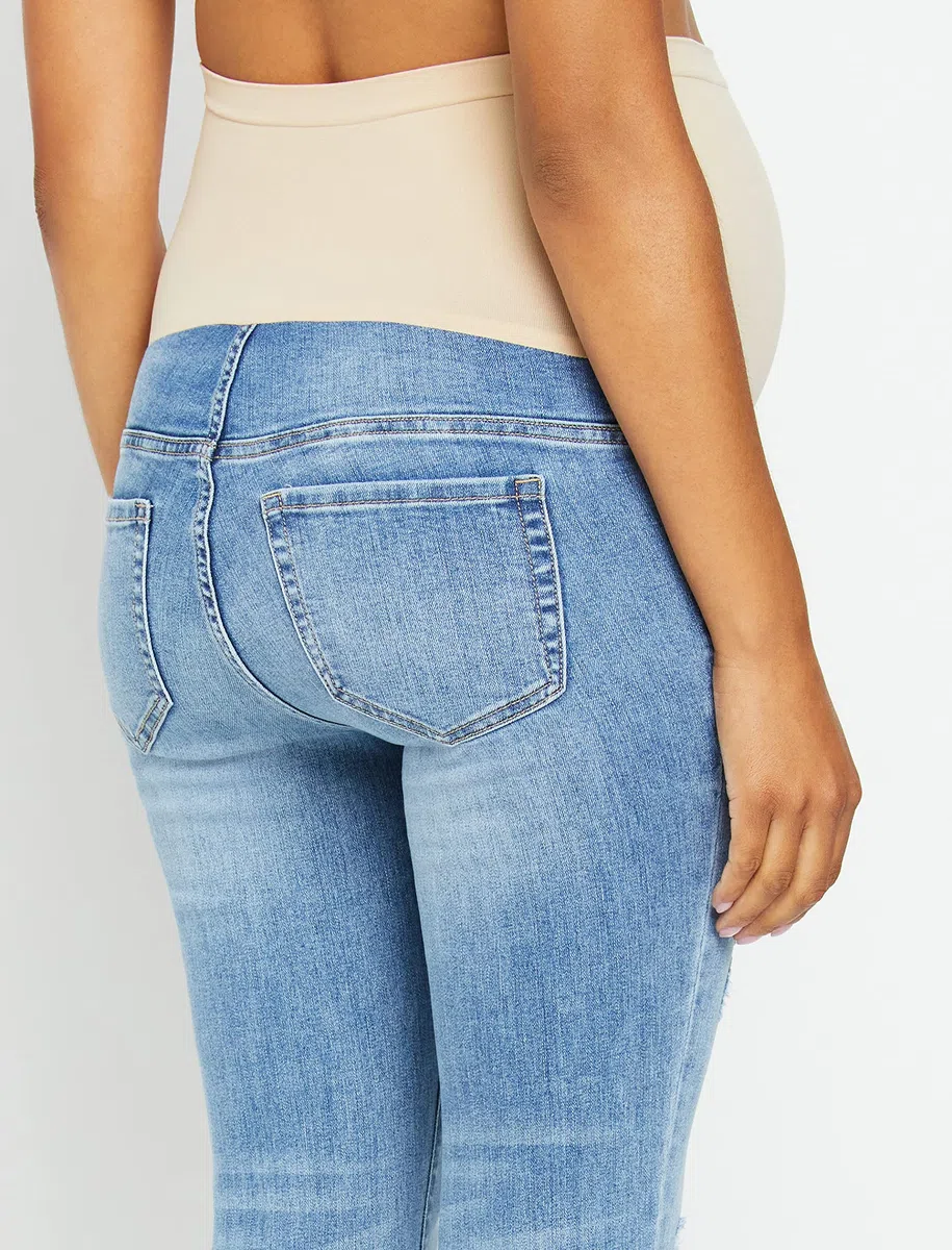 Motherhood Maternity Vaqueros Premamá, Azul Índigo Sostenibles, Corte Secreto, Abdomen, Skinny, Piernas - Jeans Mujer