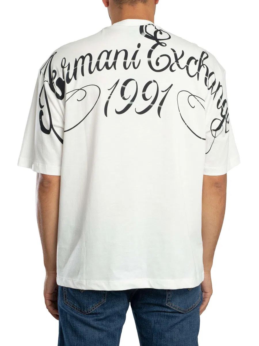 Armani Exchange Camiseta estampada de espalda suelta para hombre, color blanco