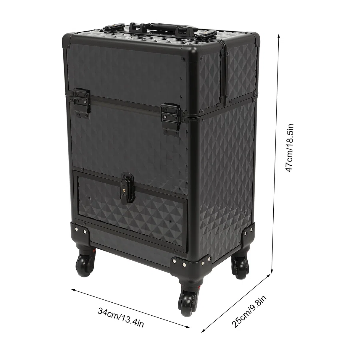 Neceser de maquillaje, 34 x 25 x 47 cm, bordado de uñas, suelo con cajón, organizador de peluqueros, cuidadores de animales, maquilladores, Negro , moderno