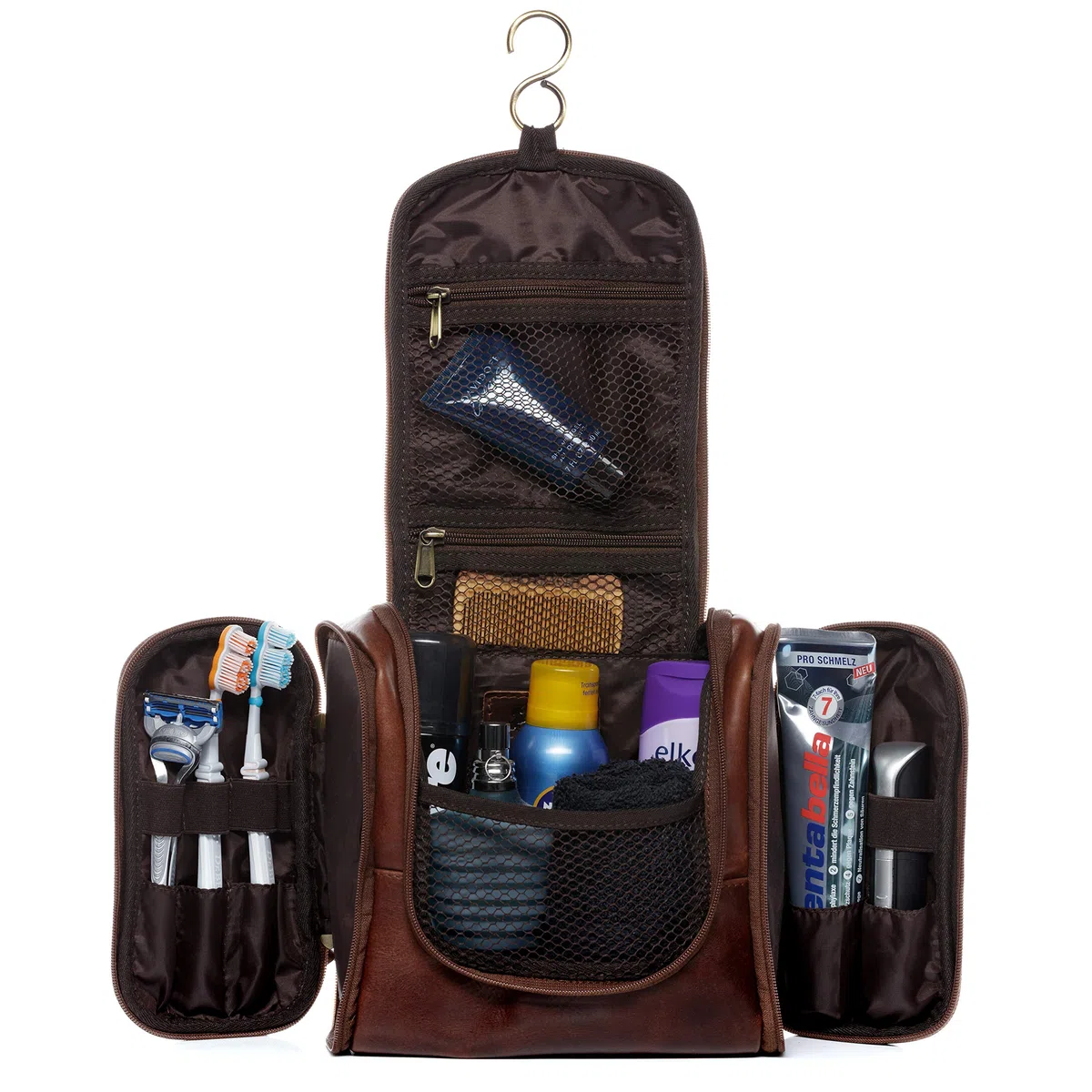 SID & VAIN Neceser Hombre Grande Cuero I Neceseres de Viaje I Bolsa de Aseo Dexter marrón Hecho a Mano