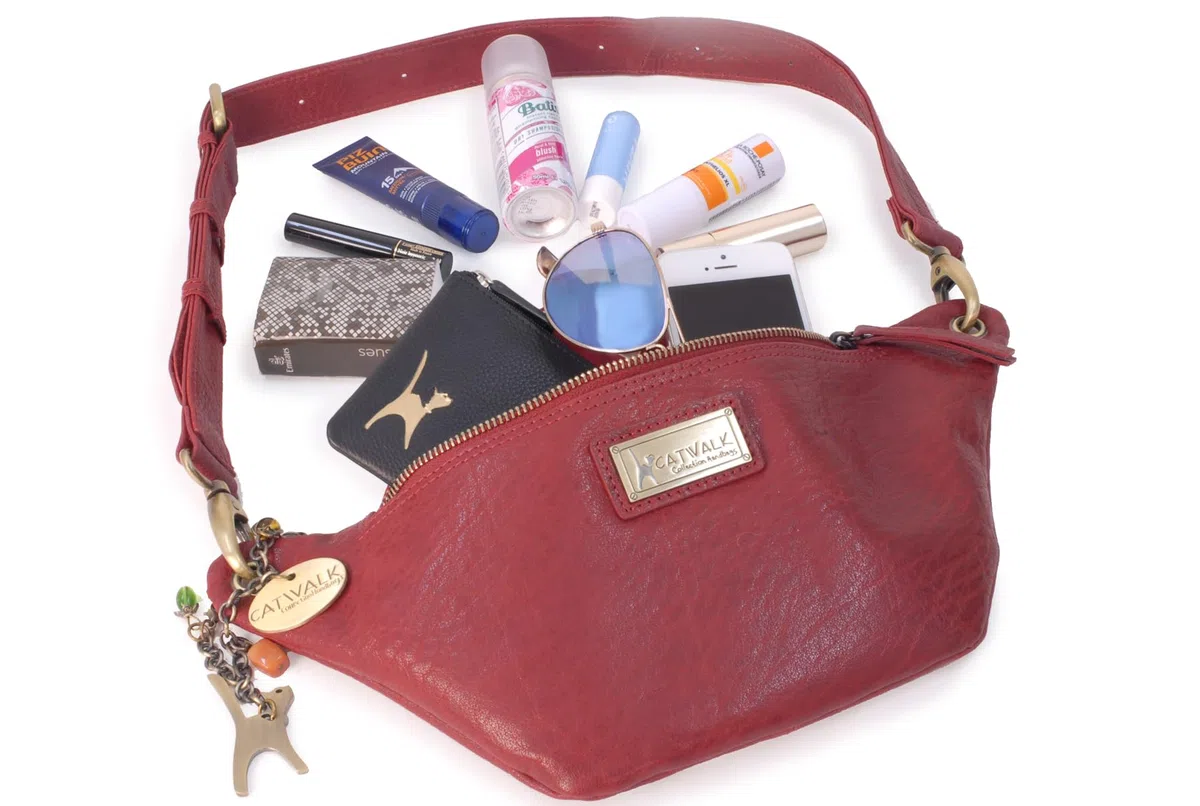 Catwalk Collection Handbags - Riñonera Mediana de Piel para Mujer - Bolso de Cintura para Festival o Viaje - con Cinturón Ajustable - Ariana - Negro