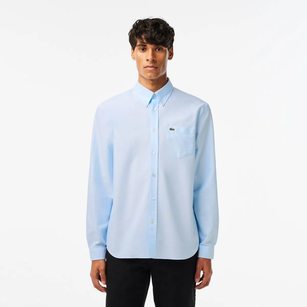 Lacoste Camisa Oxford de Manga Larga con Botones Y Ajuste Regular Camisa Hombre