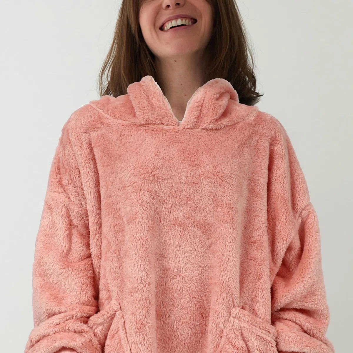 Homoyoyo Pijama de Invierno para Mujer Capucha Rosa, Material de Poliéster y Algodón Velour, Diseño Acogedor y Talla Única Bolsillos Frontales