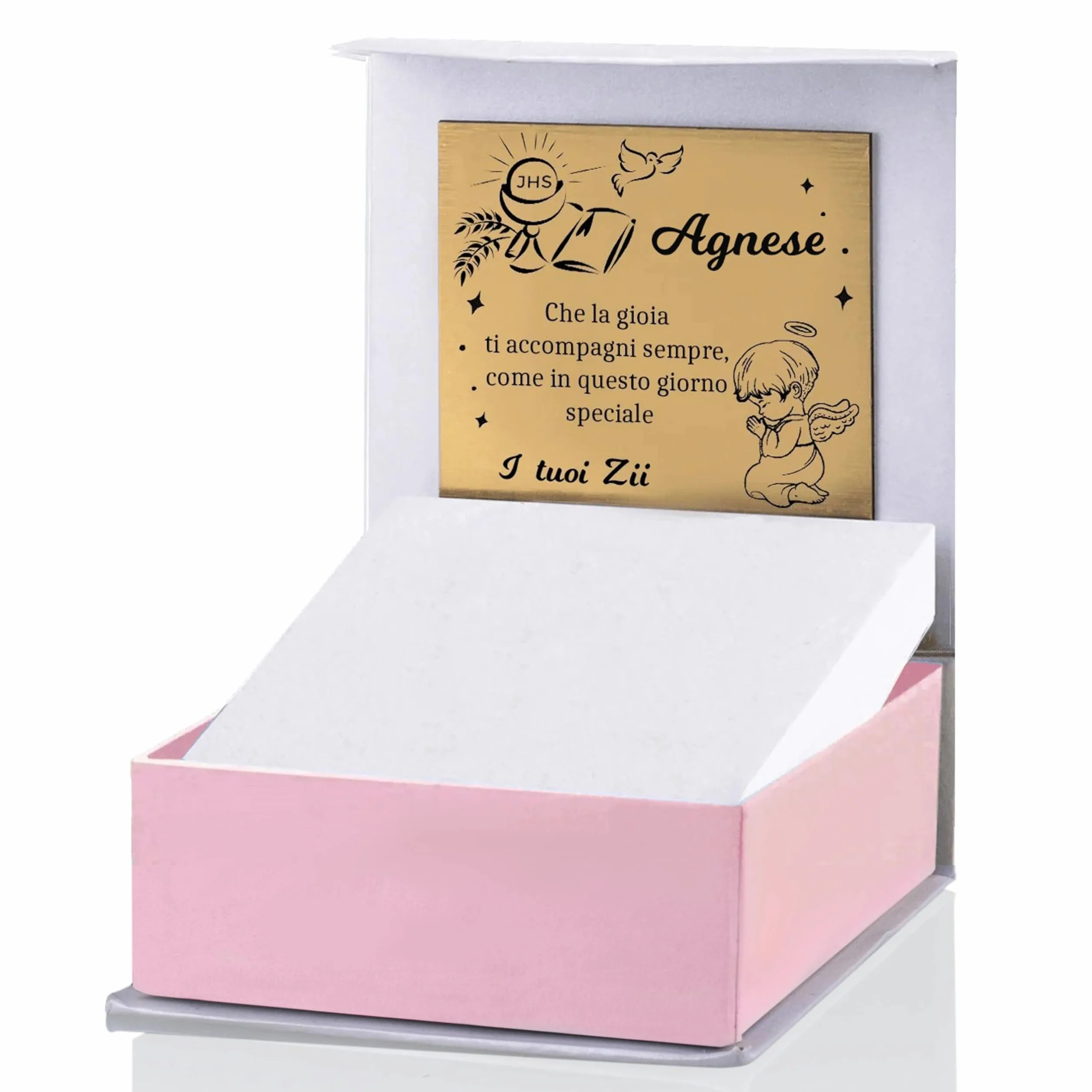 Sakrami Pulsera de Oro Grabable Angioletto Niños + Joya con Caja Personalizada + Idea de Regalo de Niña para Nacimiento, Bautizo y Comunión Ocasiones Especiales + Caja de Regalo