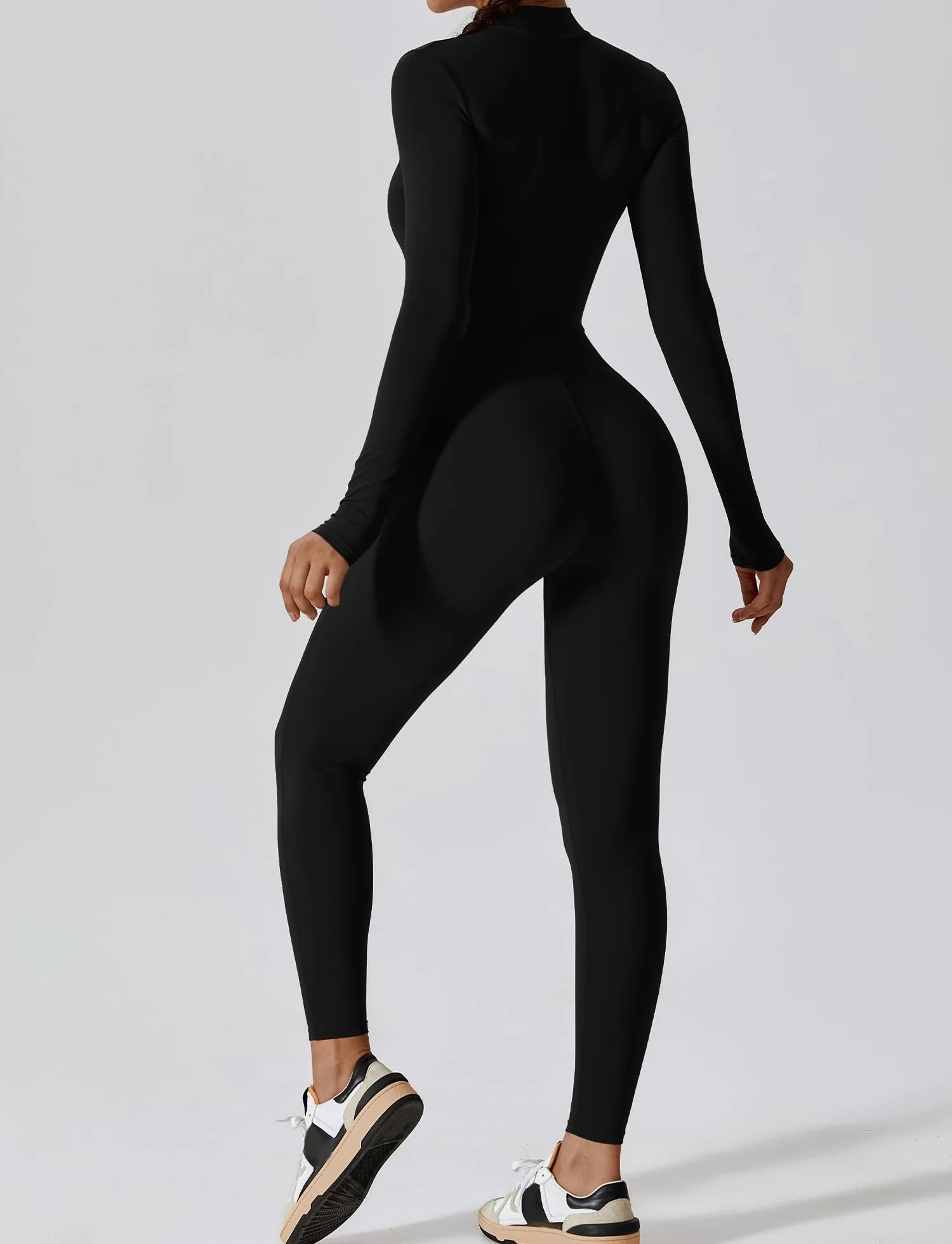 SEAUR Enterizo de yoga para mujer, largo y deportivo, body ajustado con cremallera de 1/2, mameluco de una pieza para gimnasio, fitness, correr, S-XL