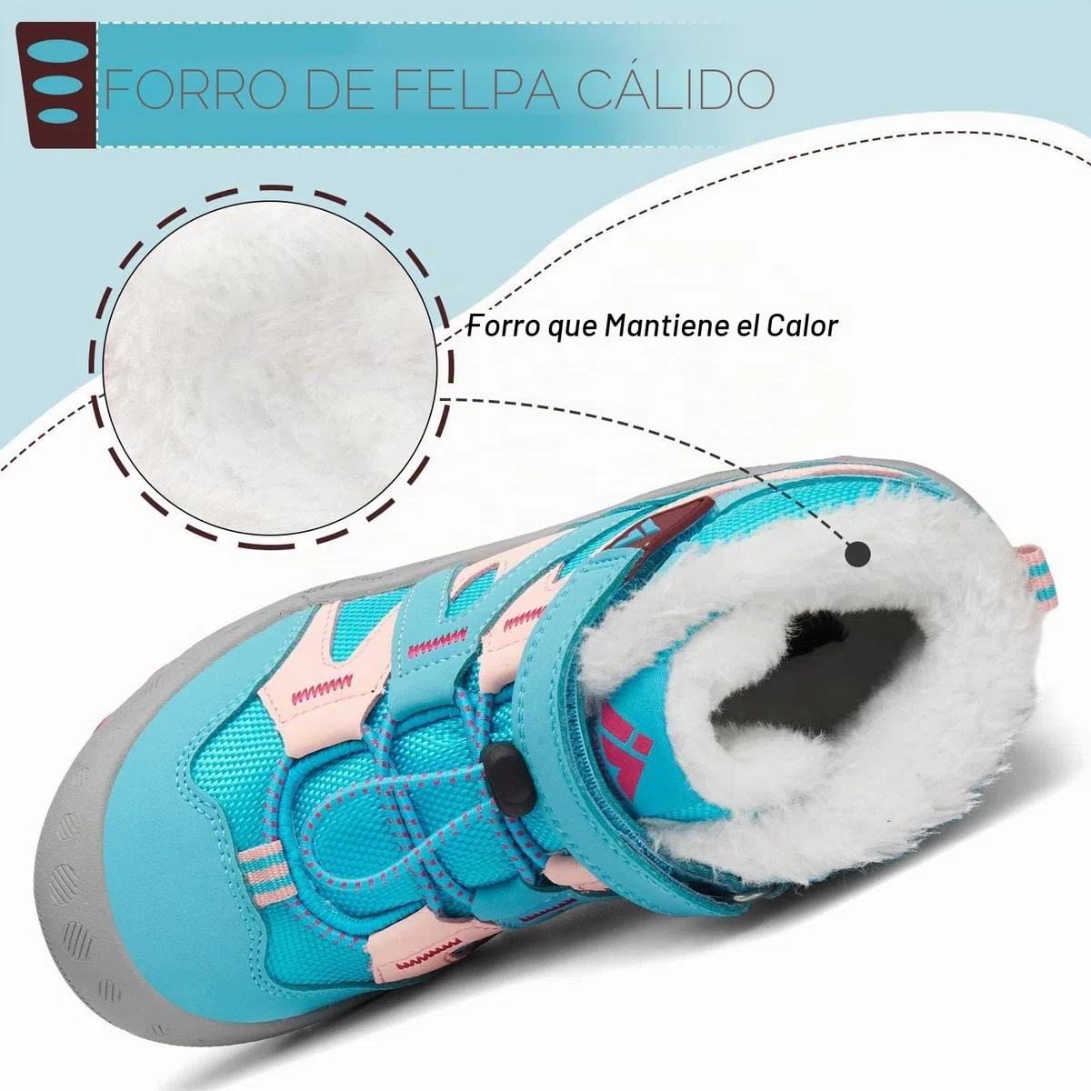 Mishansha Botas de Nieve Niño Botas Antideslizantes, Turquesa 36 | Forro cálido, cierre de autollenado, puntera reforzada, suela con dibujo, colegio, paseos, nieve