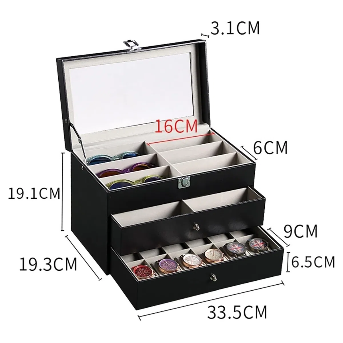 Organizador De Gafas De Sol para Hombre Y Mujer, Exhibidor De Gafas para Varias Gafas, Expositor De Joyas para Varias Gafas De Sol con CajóN Caja, para Guardar Relojes