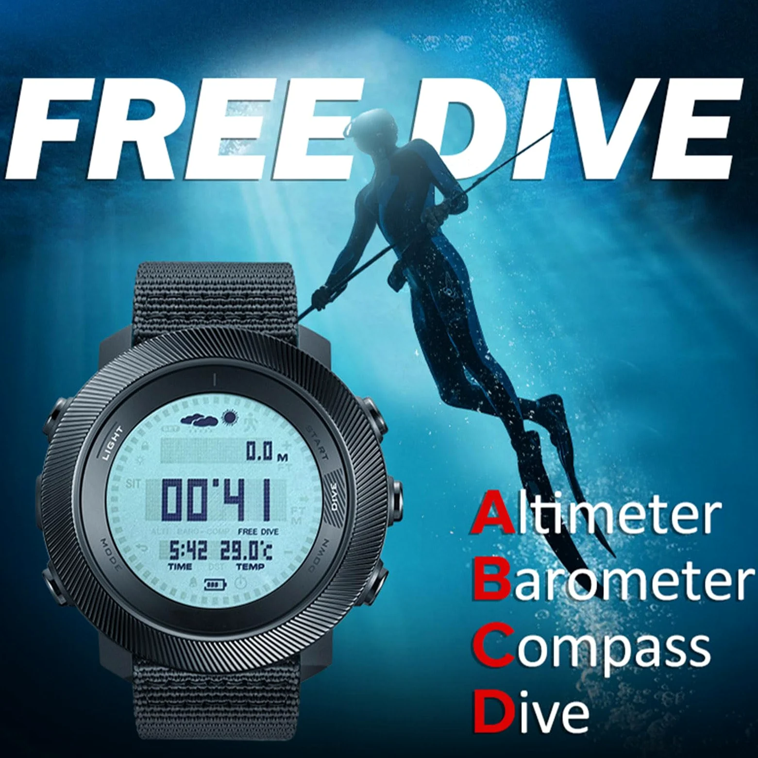 Fockety Reloj de Buceo, Reloj Deportivo para Exteriores a Prueba de Lluvia de 100 M con Retroiluminación LED, Brújula, Barómetro, Termómetro, Altímetro, Reloj Militar para Hombres,