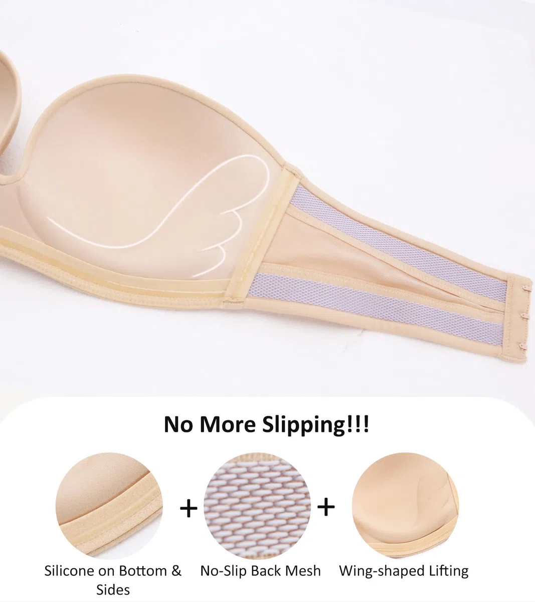 Lemorosy Brasier sin Tirantes para Mujer, sin Varillas, con Relleno, Antideslizante, Invisible, sin Tirantes, Beige, 75D (Talla del Fabricante: 34D)