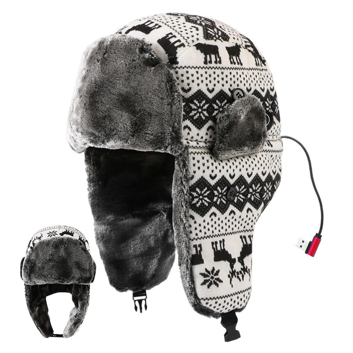 Gorro de trampolín de invierno, cálido y resistente al viento, con orejas, gorro de invierno con calefacción USB, para ciclismo, caminar, caminos, pesca, hombres, mujeres, adolescentes, él y ella