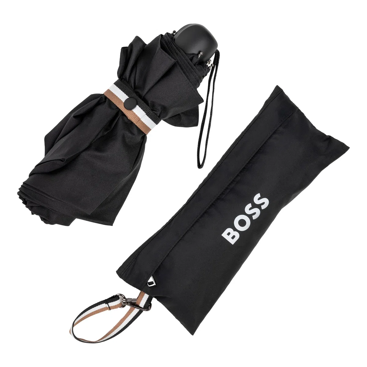 HUGO BOSS Iconic HUG321A - Paraguas de bolsillo (poliéster, tamaño abierto: longitud aprox. 56 cm, diámetro: 90 cm), Negro, Klein, Iconic