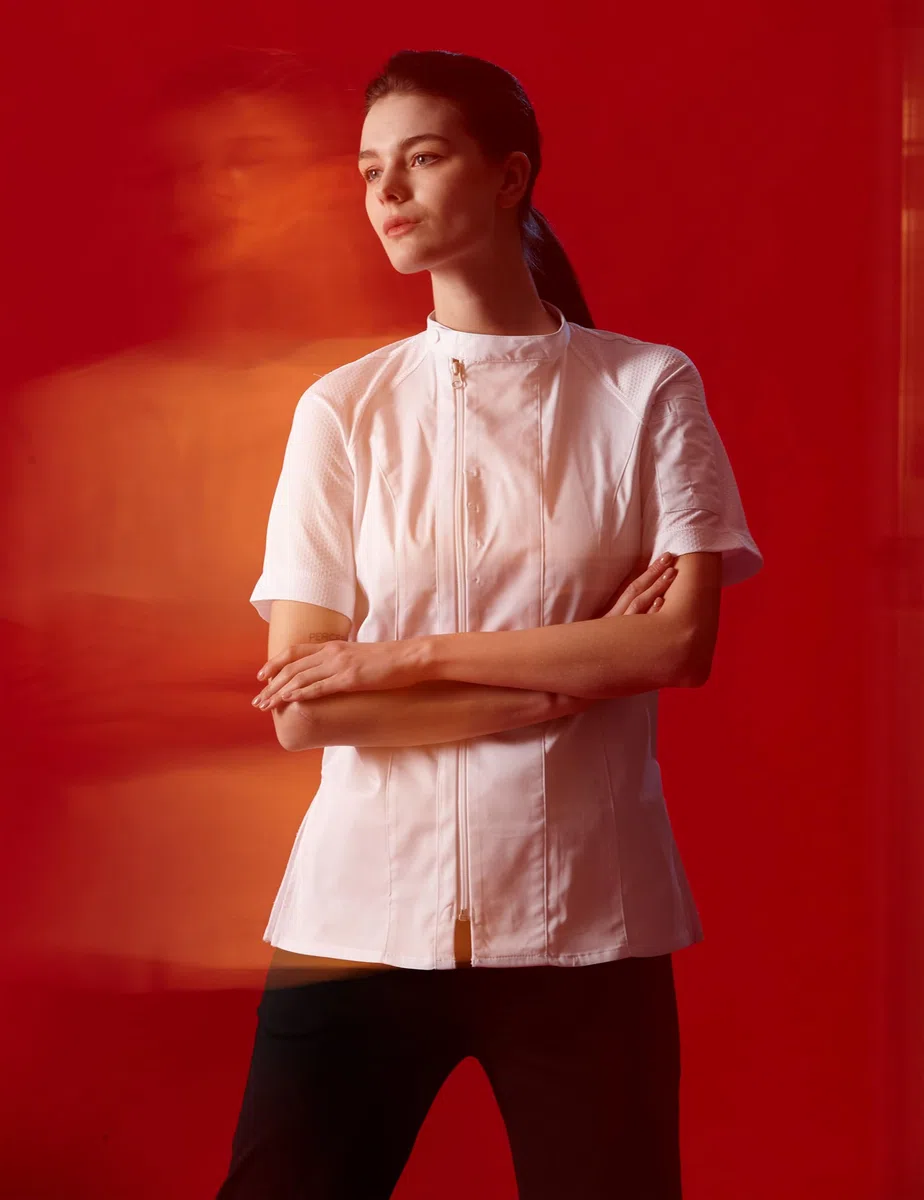 Chaqueta de cocina para chef (manga corta, transpirable, 28151W)