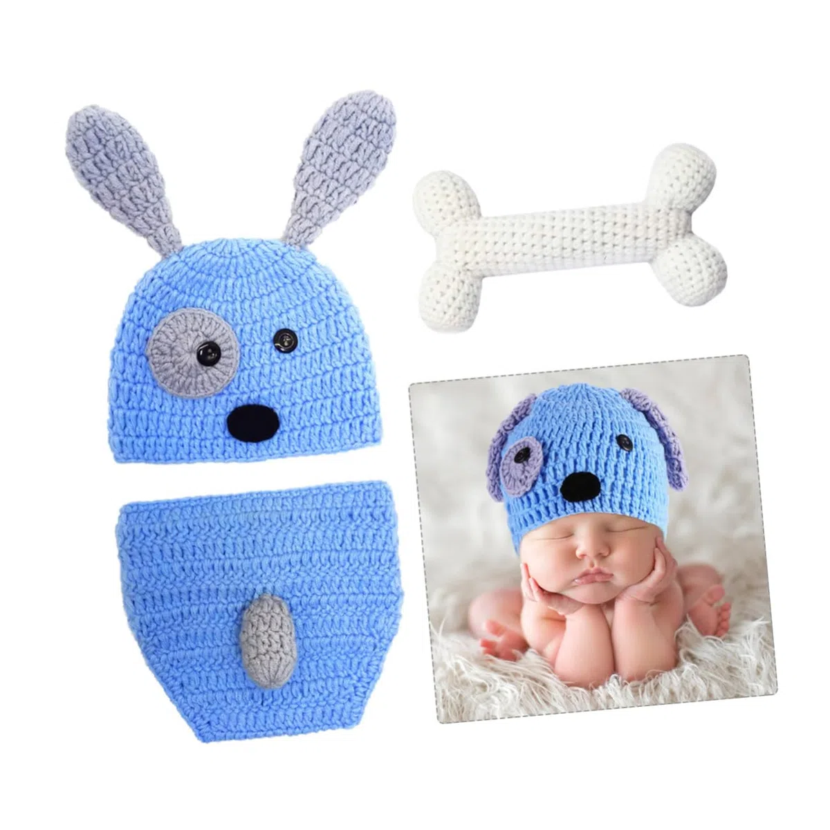 POPETPOP Ropa Tejida Mano Para Fotografía De Recién Nacidos Con Sombrero Pantalones Cortos Y Accesorio De Diseño De Perrito Para Sesiones Fotográficas De Días