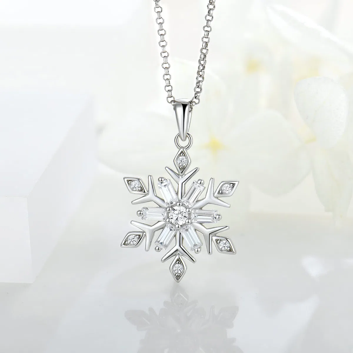 JO WISDOM Collar Colgante Copo de nieve Plata de ley 925 Cristales Swarovski Mujer Joyería