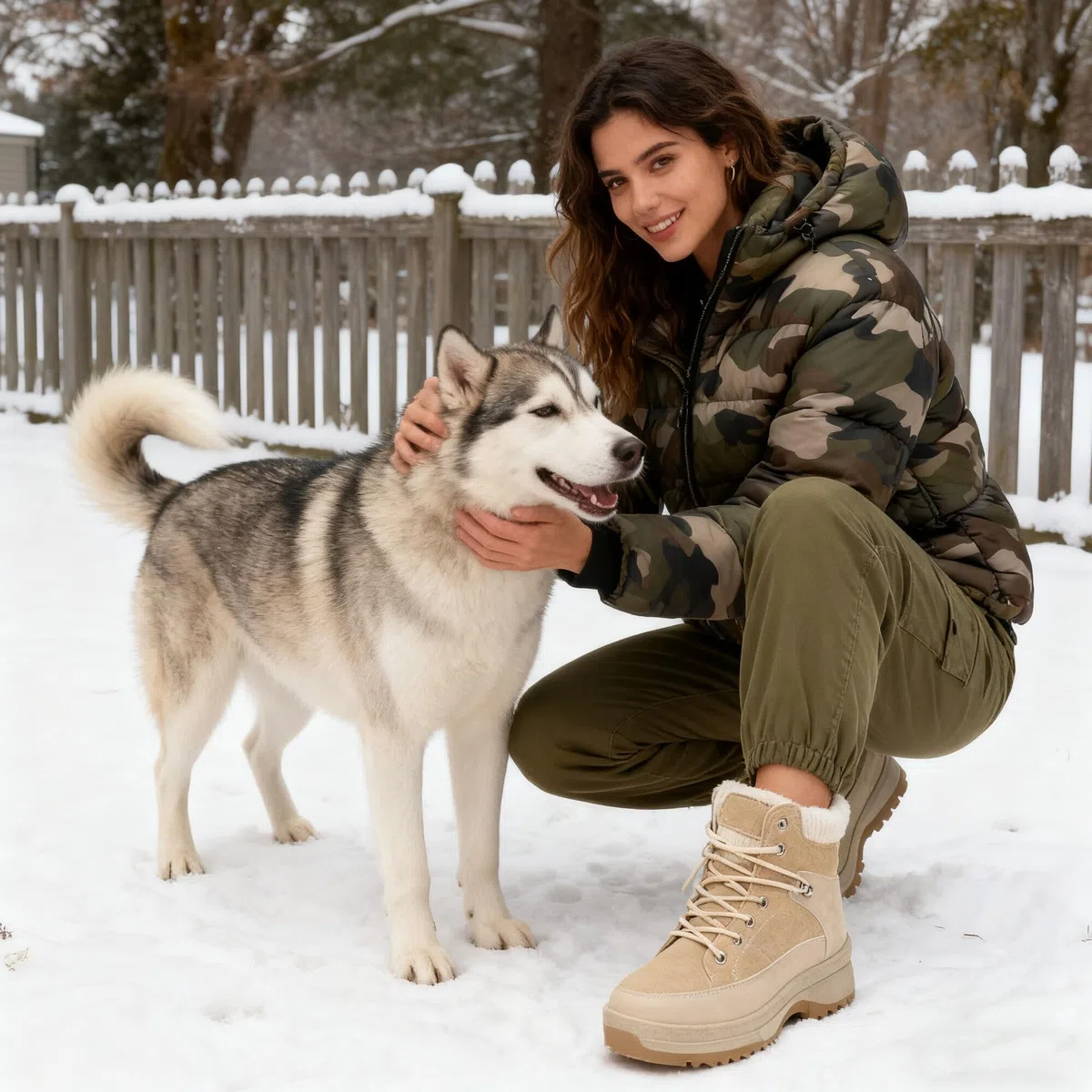 GLAMORA Botines de Invierno para Mujer, Botas de Nieve con Pelo, Suela de Goma Antideslizante, Cordones, Cremallera Lateral y Acabado Resistente al Agua