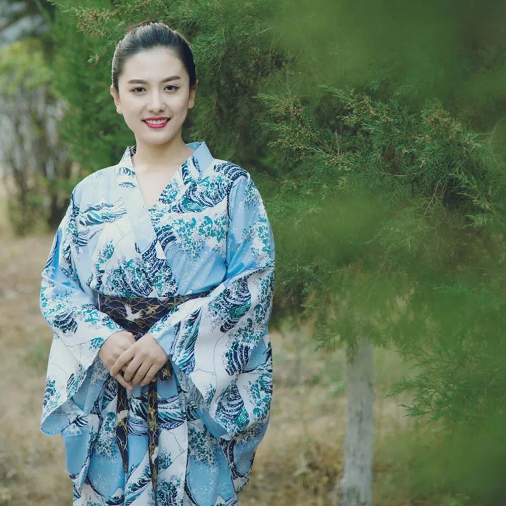 Fancy Pumpkin Albornoz del Traje del Vestido del Kimono de Las Mujeres japonesas del Estilo Retro con la Pretina