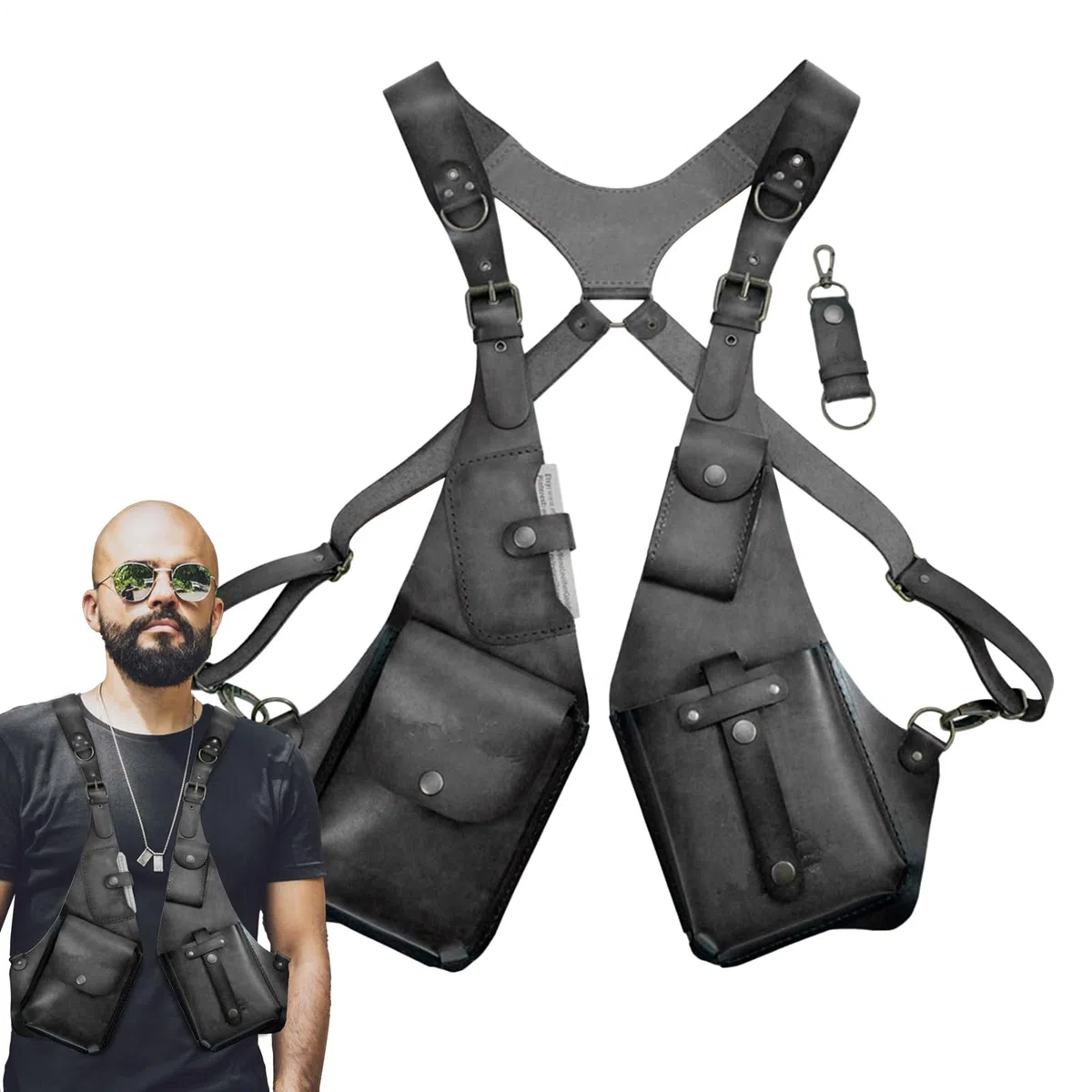 Arnés antirrobo para hombre de piel, arnés antirrobo de piel, bolso de hombro medieval con antebrazo, funda para teléfono móvil para hombres y mujeres, cartera ajustable de piel sintética