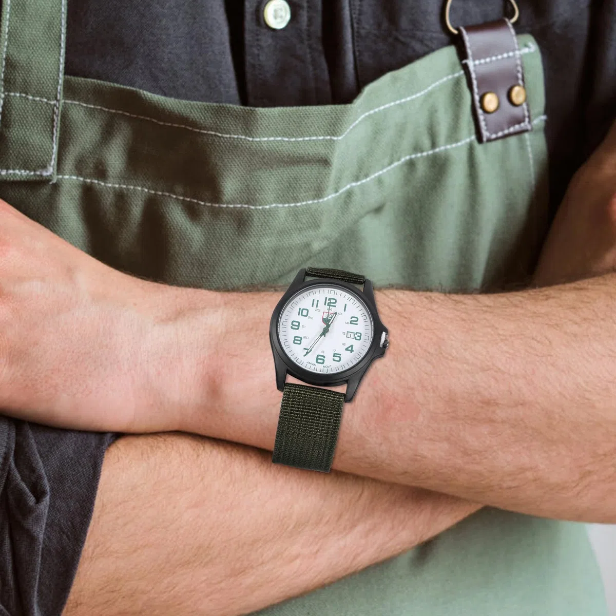 Reloj de Cuarzo Calendario Correa de Nylon Verde para Hombre Diseño Creativo y Superficie Lisa, Reloj de Pulsera Adecuado para Uso Diario