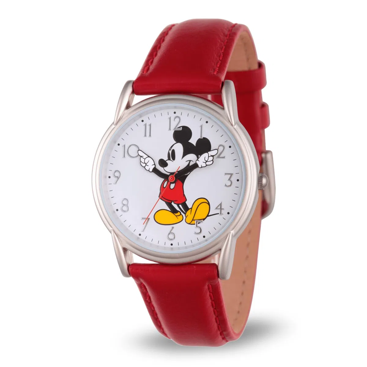 Disney Mickey Mouse - Reloj analógico de cuarzo con correa de piel y manecillas articuladas para adultos
