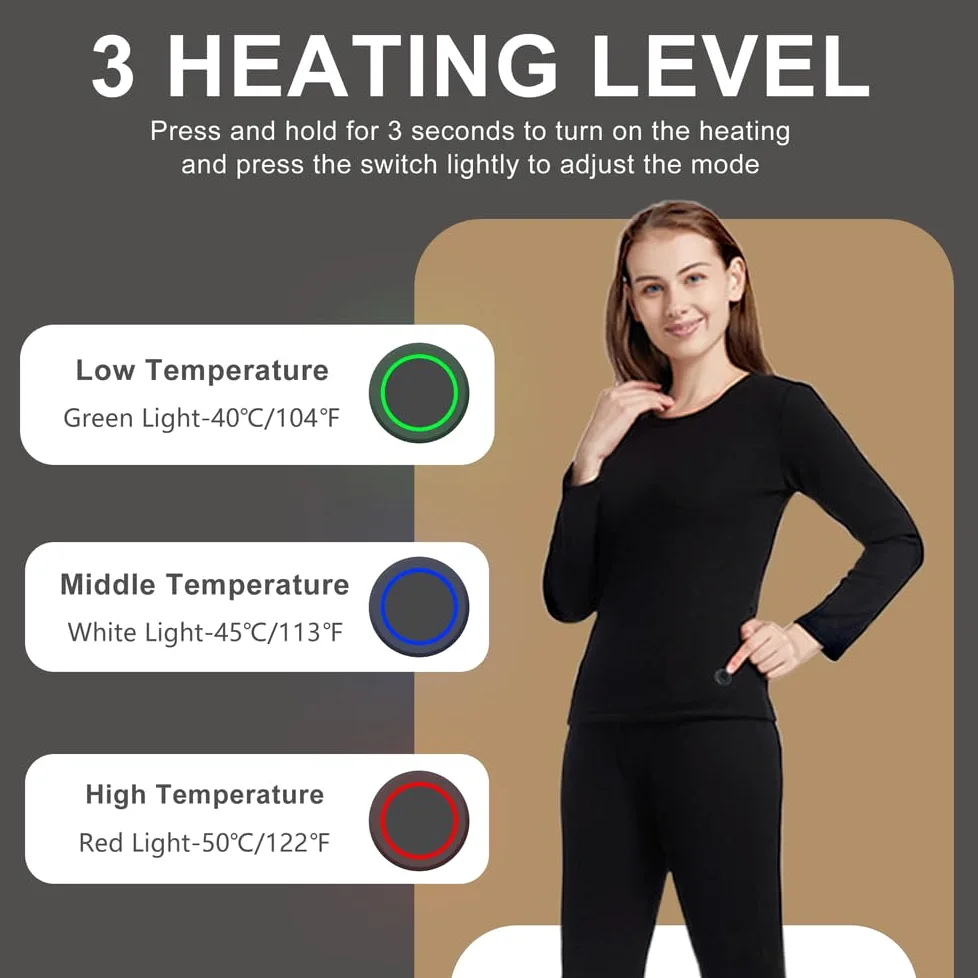 Camiseta Térmica Calentada para Mujeres, Top De Ropa Interior Eléctrica con 8 Áreas Y 3 Niveles De Calentamiento para Invierno En Interiores Y Exteriores