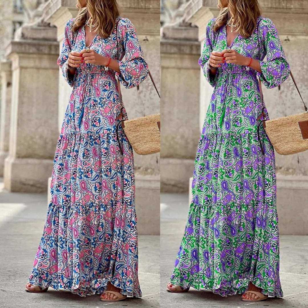 Vestido Bohemio V, Estampado Mangas largas Midi A-Line