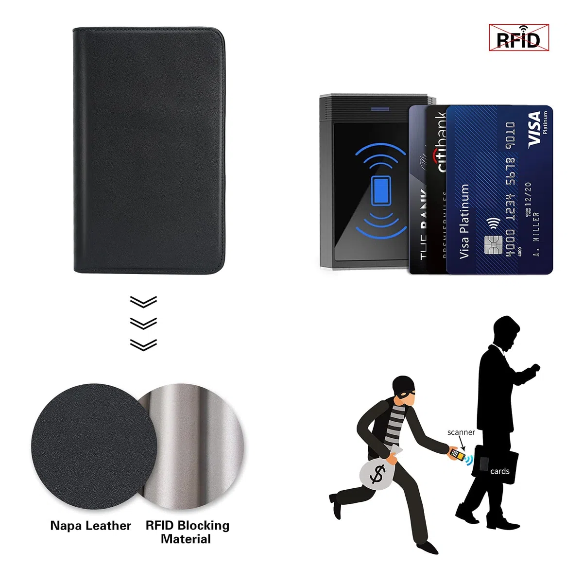 Polare - Funda de piel para pasaporte (4 pasaportes y 4 pasaportes)