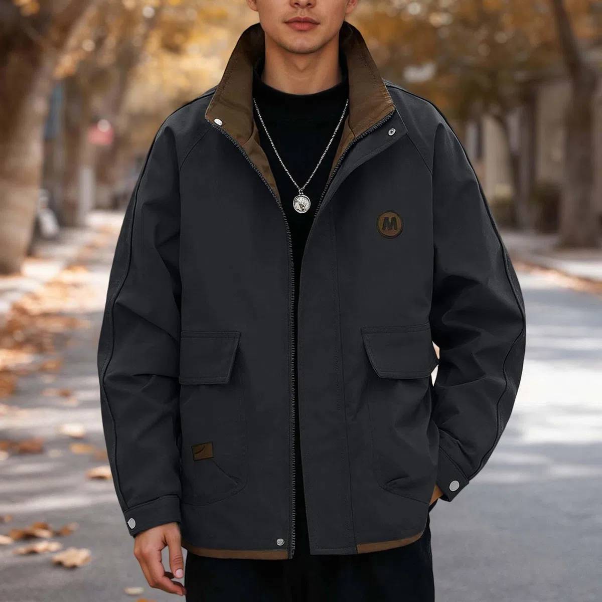 Chubasquero para bicicleta para hombre, ligero, delgado, para exteriores, corte estrecho, chaqueta de invierno, cremallera completa, chaqueta de senderismo, cuello alto, chaqueta deportiva