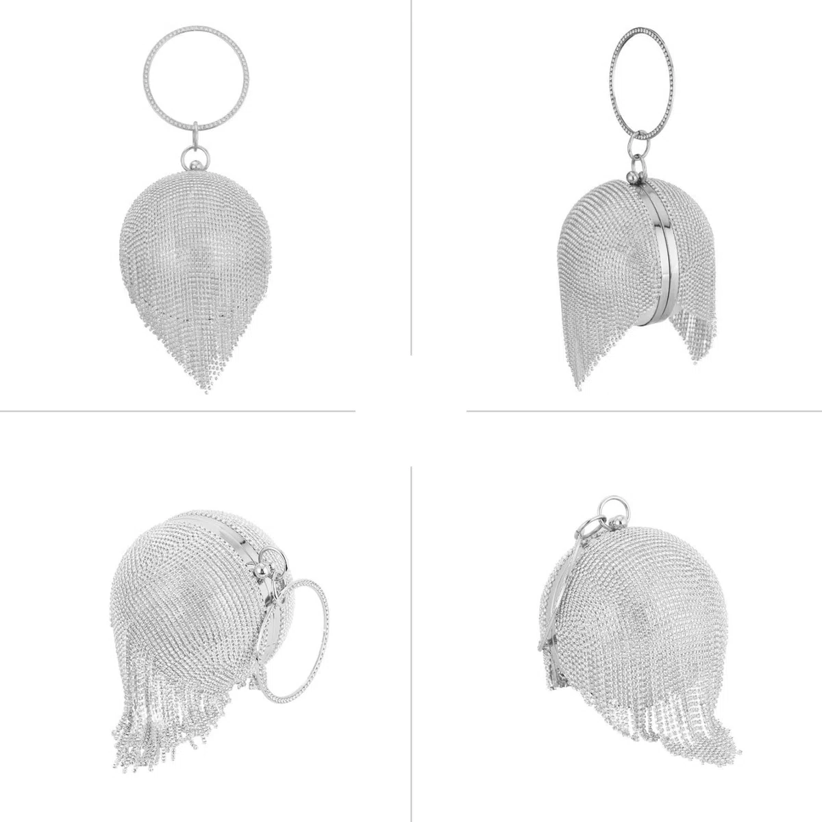 Bolso de Fiesta para Mujer Bolso de Mano de Noche de Cristal con Bola Redonda Diamantes de Imitación Clutch Bolso de Hombro Bolsos Bandolera para Fiesta de Graduación Banquete Boda Plata