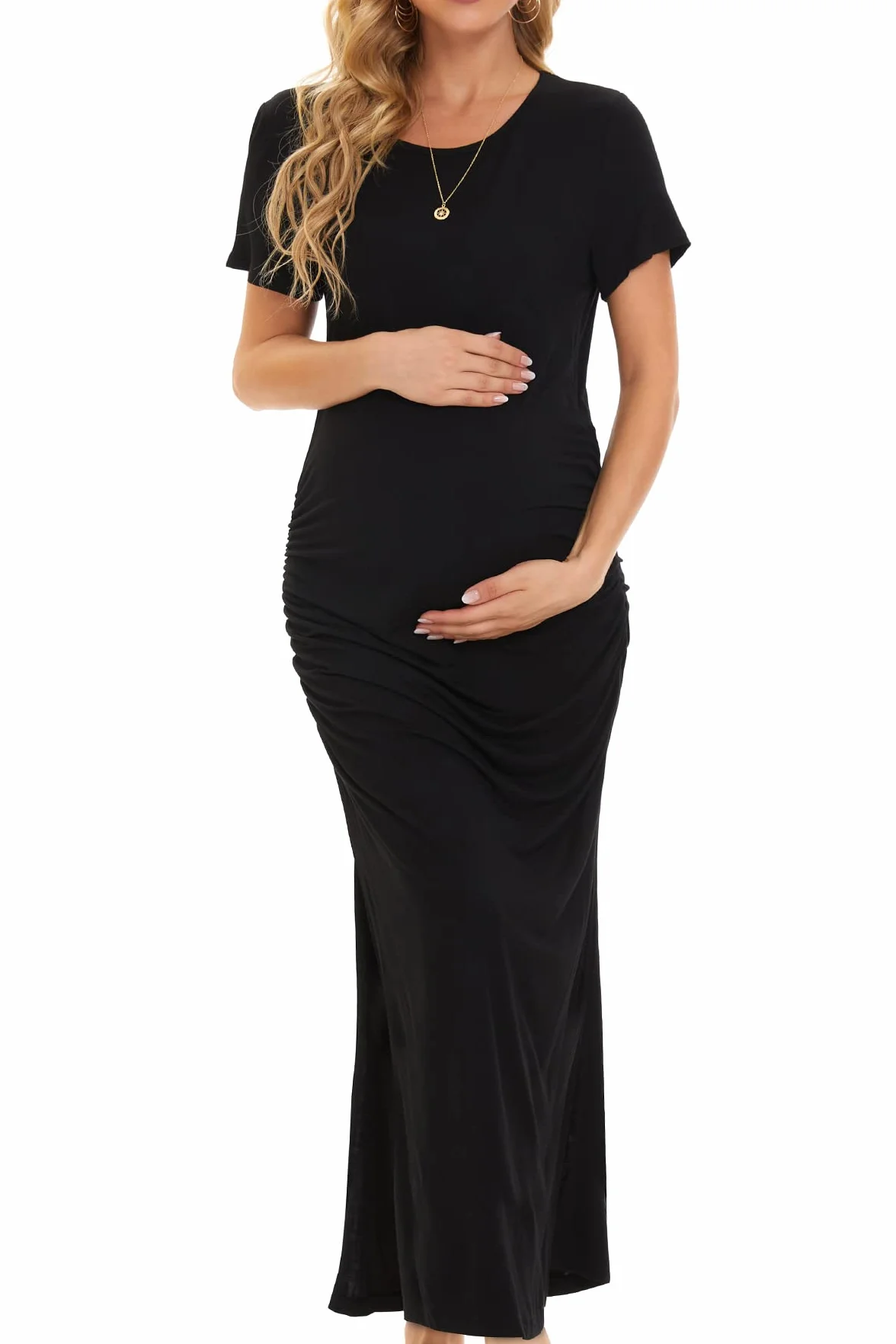 Smallshow Vestidos de Maternidad Mujer Larga Side Split Ropa premamá Black M