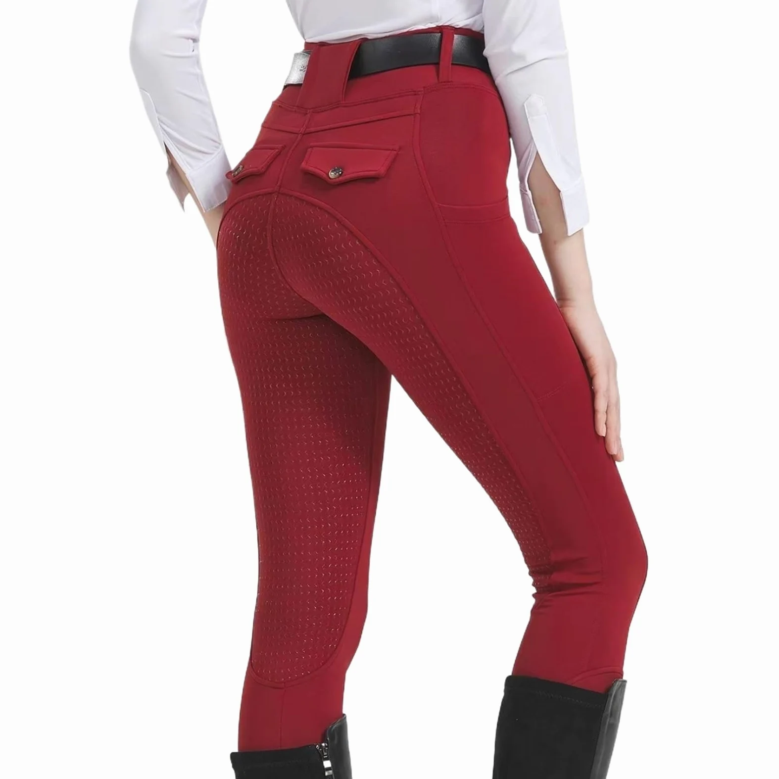 Mallas De Equitación For Mujer, Con Parche En La Rodilla, Pantalones, Entrenamiento Bolsillos Para Montar(XL (60-65kg))