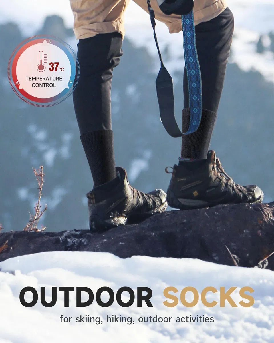 PULIOU Calcetines Hombres Mujeres 43-46 39-42 Invierno Calcetines Térmicos Calientes Calcetines de Senderismo Deporte Algodón Acolchado Calcetines Trekking Running Transpirable Trabajo