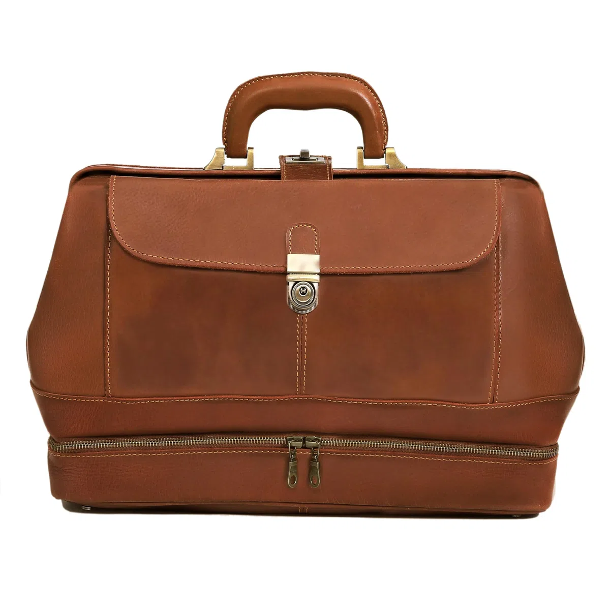 HLC Maletín de cuero vintage para médicos, bolso de mano, de piel auténtica, hecho a mano, italiano, Beige Bronceado, 16 x 7 x 11.5 inches