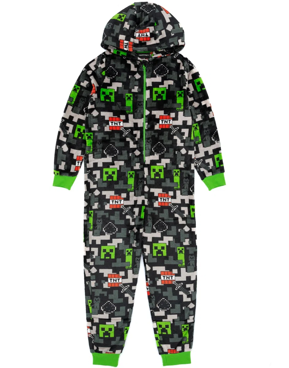 Minecraft Onesie Kids Girls Kids Creeper TNT Gray Todo en un Pijama