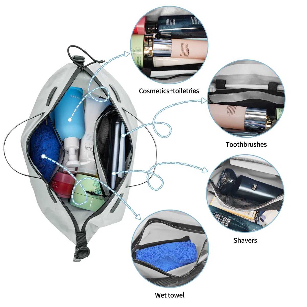 EULANT Neceser de viaje con asa para hombres y mujeres, organizador resistente al agua, bolsas de cosméticos de gran capacidad para accesorios de tocador, viajes, viajes de negocios, Gris (2 Pack